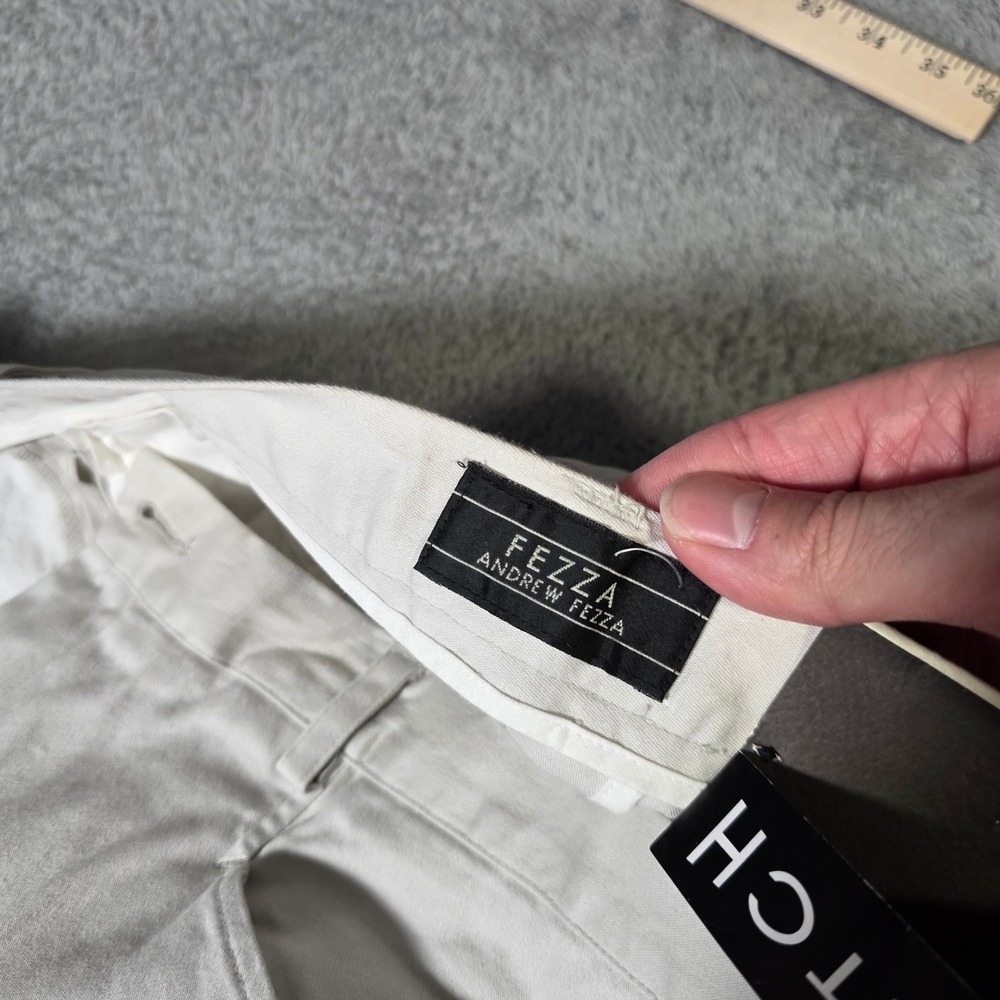 Andrew Fezza Mens 36x32 Dress Pants Cream Stretch Cotton Flat Front Trousers - Picture 4 of 9
